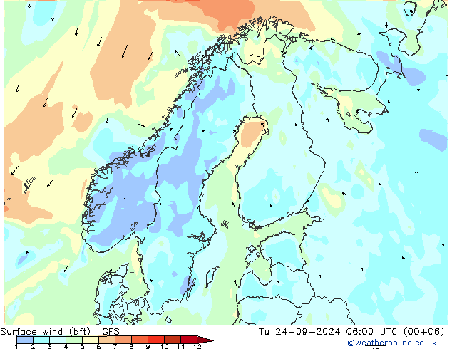  10 m (bft) GFS  24.09.2024 06 UTC