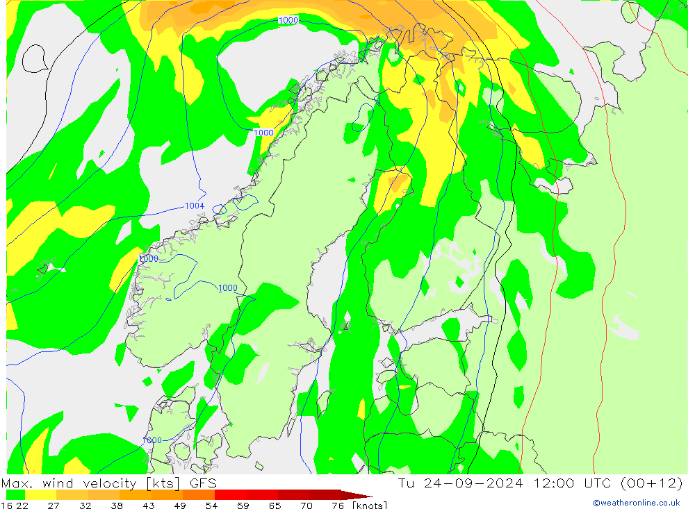 Max. wind velocity GFS Tu 24.09.2024 12 UTC