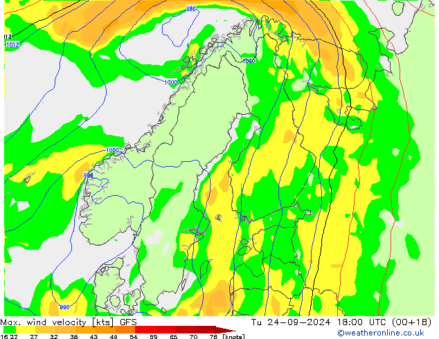 Max. wind velocity GFS Tu 24.09.2024 18 UTC