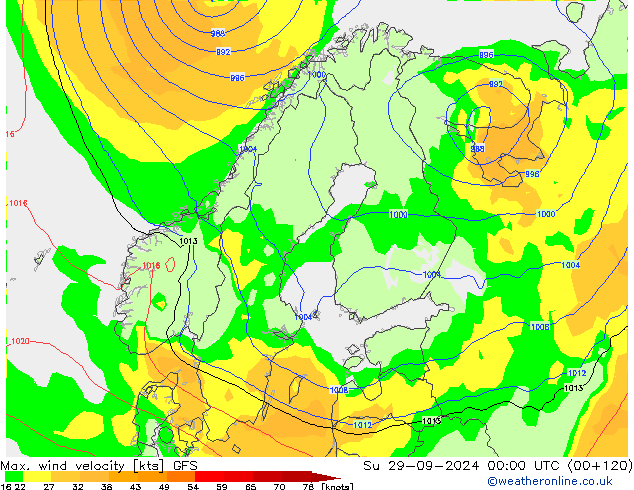 Max. wind velocity GFS dom 29.09.2024 00 UTC