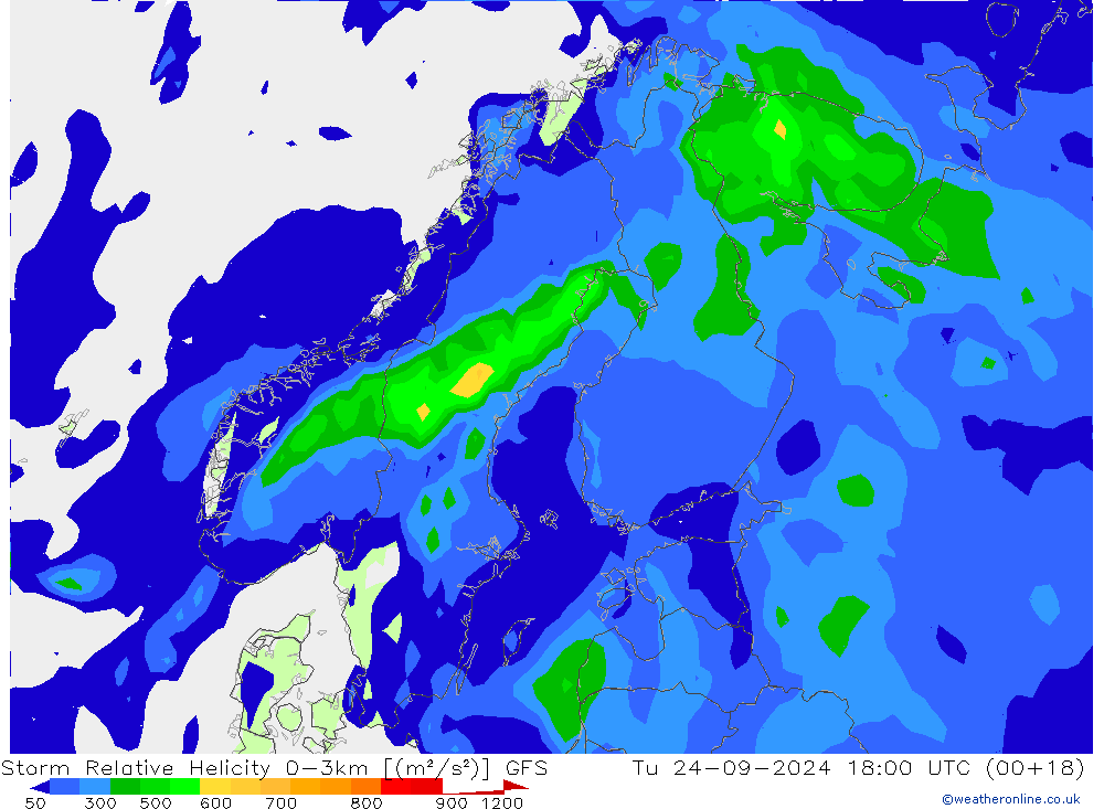 Storm Relative Helicity GFS Ter 24.09.2024 18 UTC