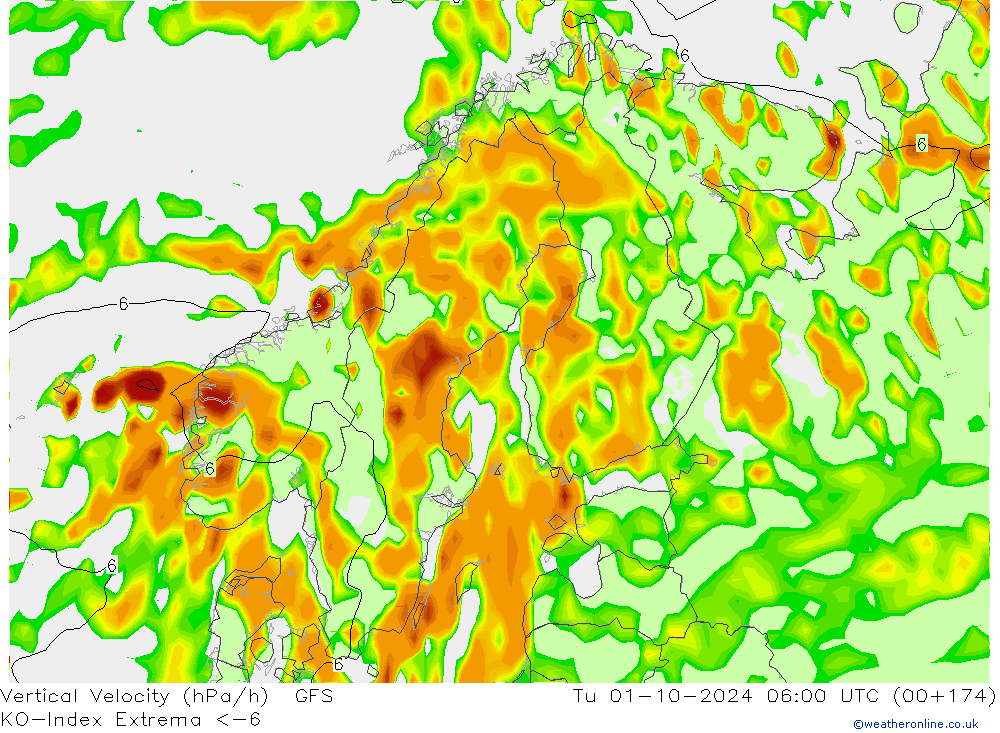 Convection-Index GFS Út 01.10.2024 06 UTC