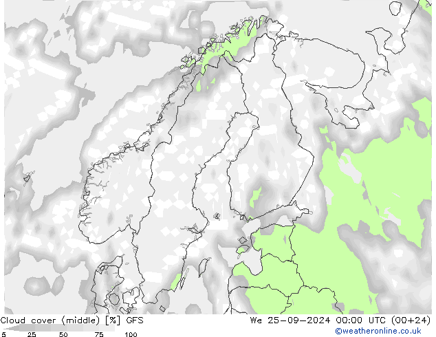 oblačnosti uprostřed GFS St 25.09.2024 00 UTC