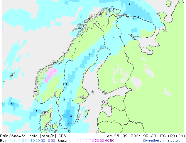 Rain/Snowfall rate GFS We 25.09.2024 00 UTC