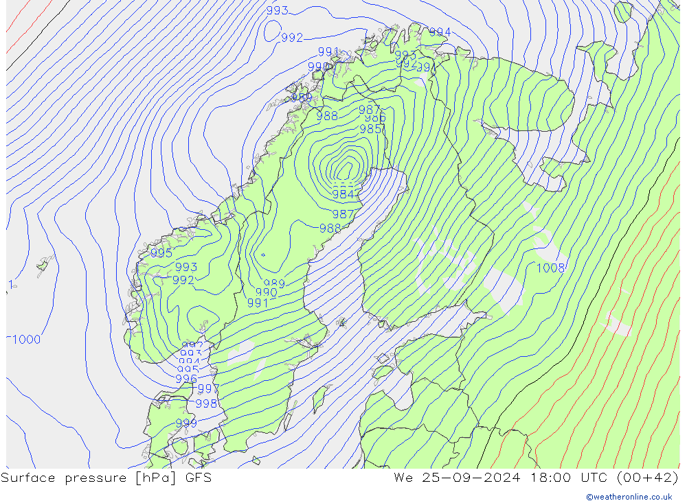 Atmosférický tlak GFS St 25.09.2024 18 UTC