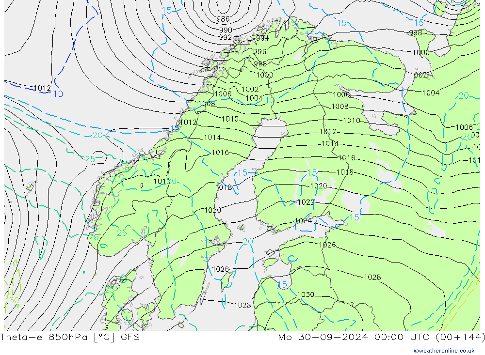 Theta-e 850hPa GFS Pzt 30.09.2024 00 UTC