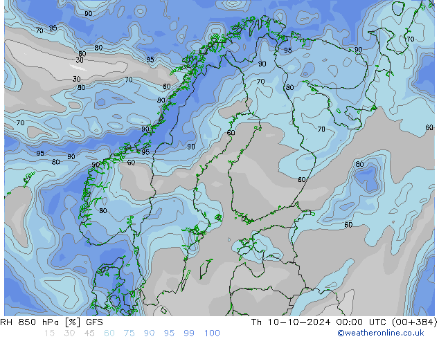 RH 850 hPa GFS Th 10.10.2024 00 UTC