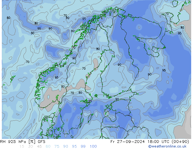 RH 925 hPa GFS Fr 27.09.2024 18 UTC