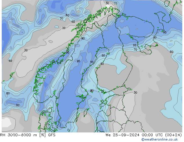 RH 3000-6000 m GFS Qua 25.09.2024 00 UTC