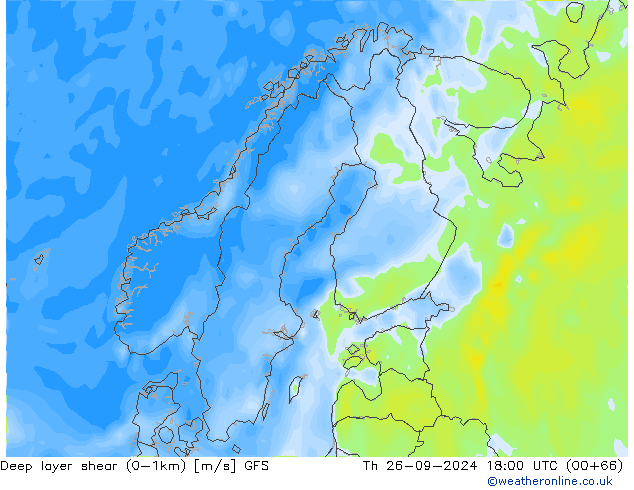 Deep layer shear (0-1km) GFS чт 26.09.2024 18 UTC