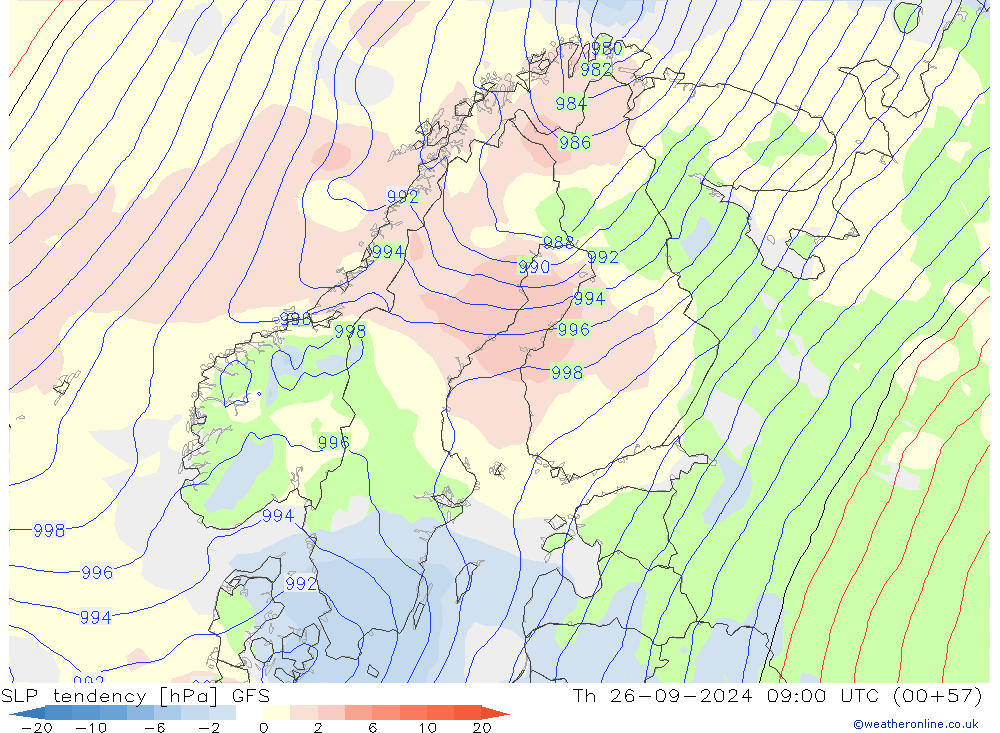 Tendenza di Pressione GFS gio 26.09.2024 09 UTC