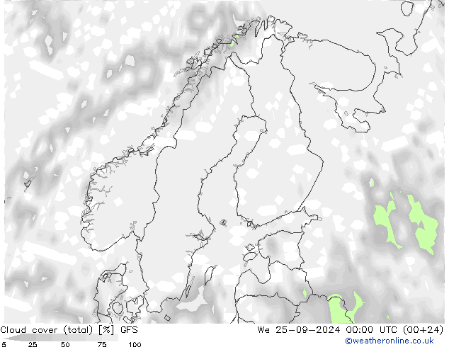 Cloud cover (total) GFS St 25.09.2024 00 UTC