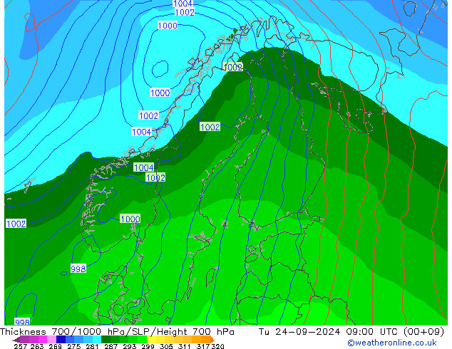 Thck 700-1000 hPa GFS Tu 24.09.2024 09 UTC