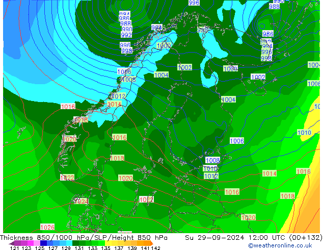 Thck 850-1000 hPa GFS Su 29.09.2024 12 UTC