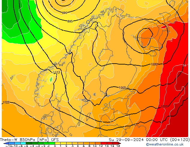 Theta-W 850hPa GFS nie. 29.09.2024 00 UTC