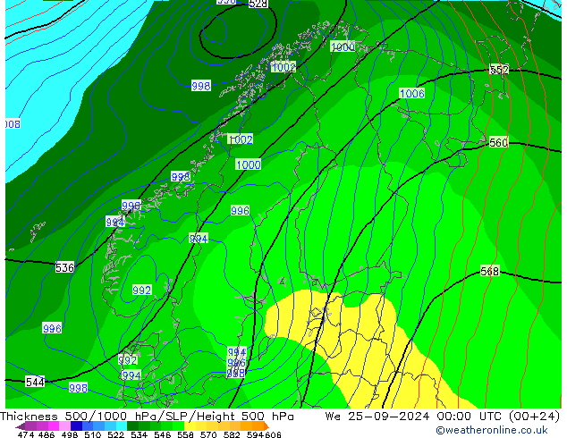 Thck 500-1000hPa GFS St 25.09.2024 00 UTC