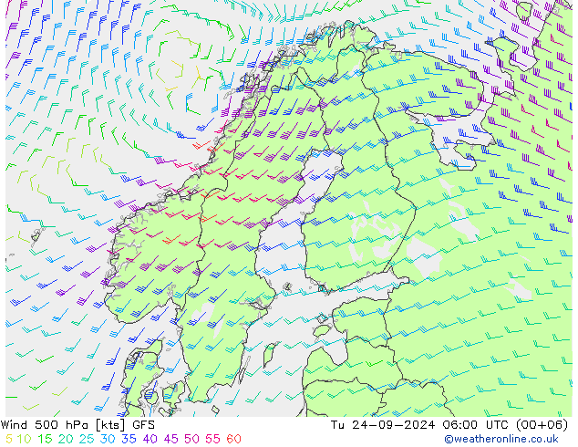 Wind 500 hPa GFS Tu 24.09.2024 06 UTC