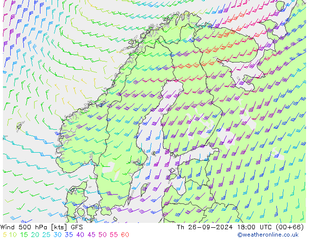 wiatr 500 hPa GFS czw. 26.09.2024 18 UTC