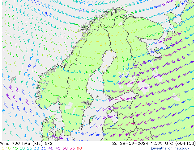 Vento 700 hPa GFS sab 28.09.2024 12 UTC