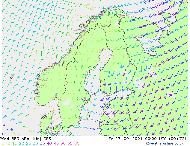 Wind 850 hPa GFS vr 27.09.2024 00 UTC