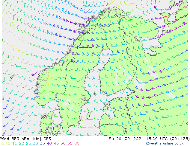 Rüzgar 850 hPa GFS Paz 29.09.2024 18 UTC