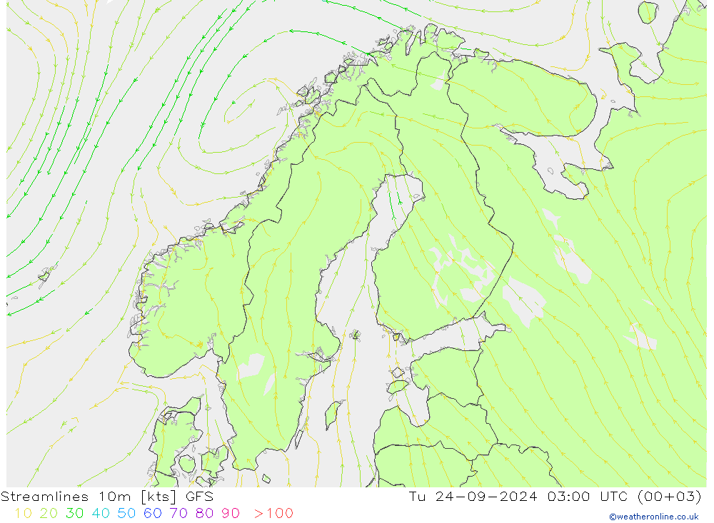 Linea di flusso 10m GFS mar 24.09.2024 03 UTC