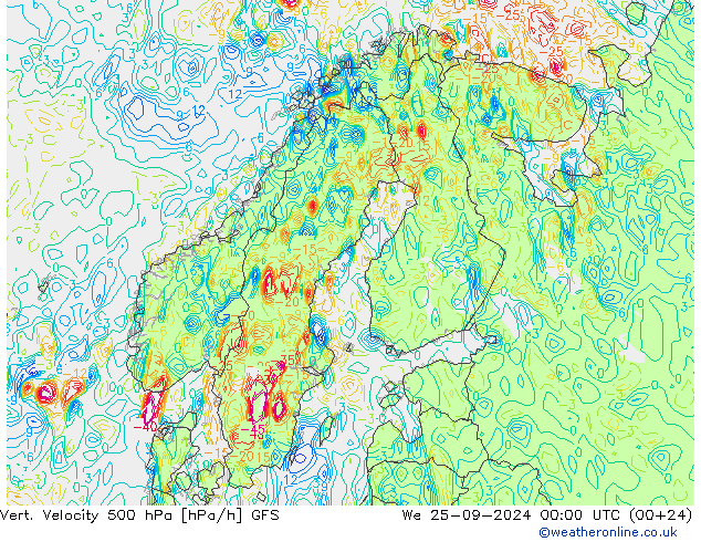 Vert. Velocity 500 hPa GFS Qua 25.09.2024 00 UTC