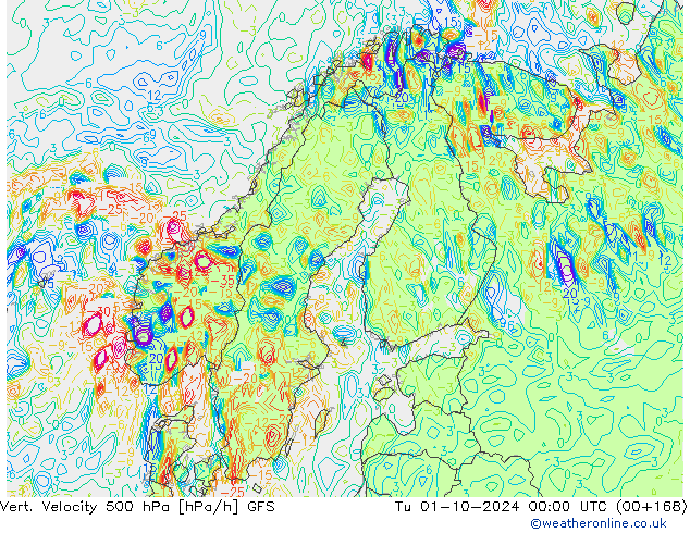 Vert. Velocity 500 hPa GFS Ter 01.10.2024 00 UTC