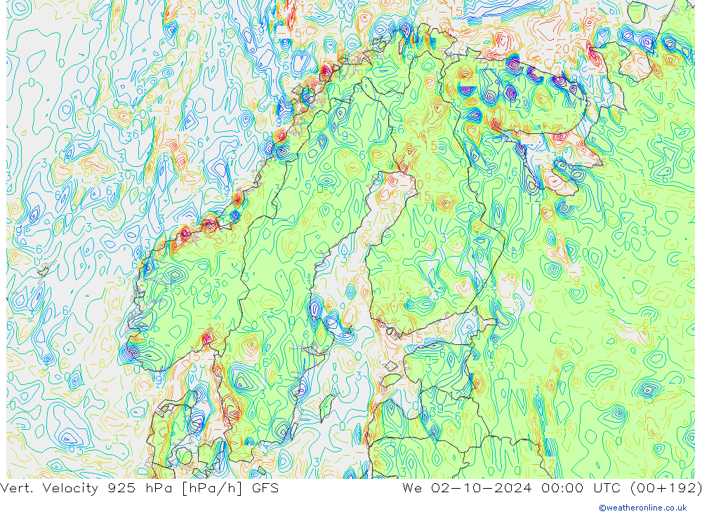Vert. Velocity 925 hPa GFS We 02.10.2024 00 UTC