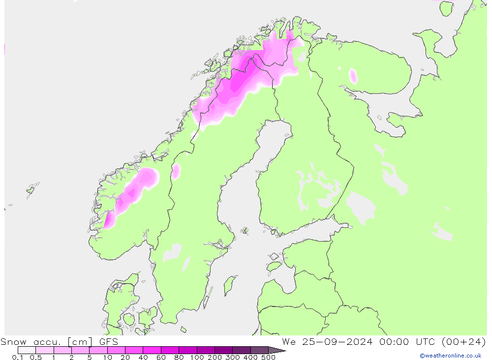 Snow accu. GFS We 25.09.2024 00 UTC