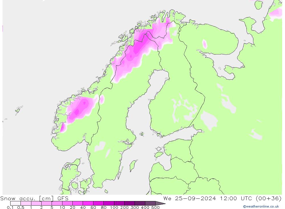 Snow accu. GFS mer 25.09.2024 12 UTC