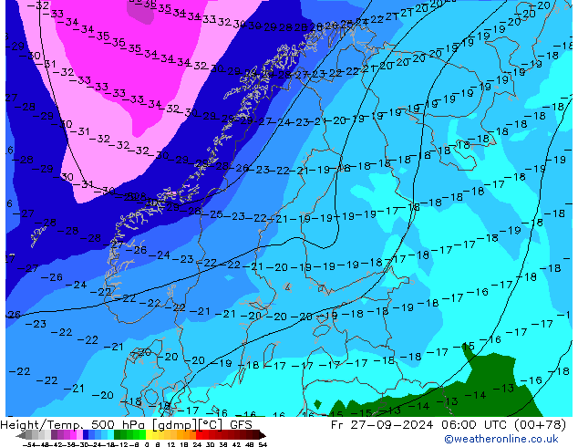 Z500/Rain (+SLP)/Z850 GFS ven 27.09.2024 06 UTC