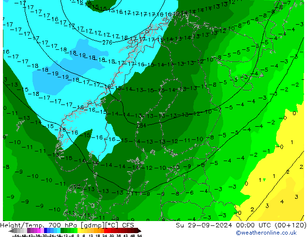 Height/Temp. 700 гПа GFS Вс 29.09.2024 00 UTC