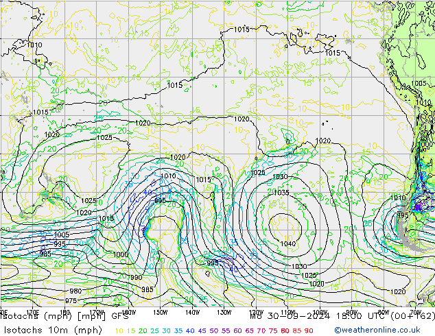 Isotachs (mph) GFS Mo 30.09.2024 18 UTC