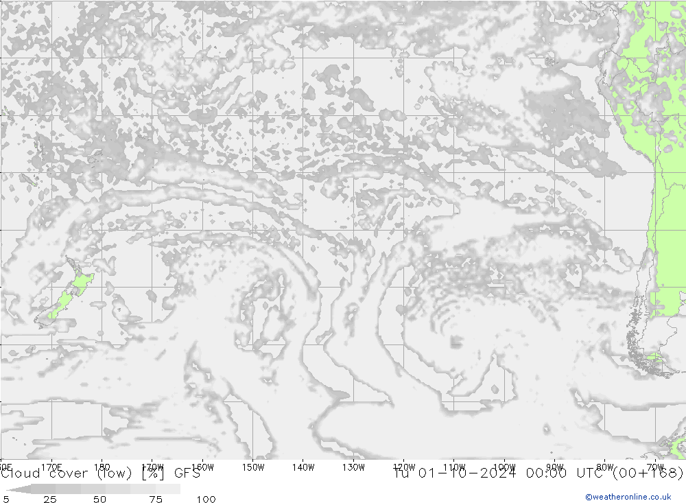 zachmurzenie (niskie) GFS wto. 01.10.2024 00 UTC