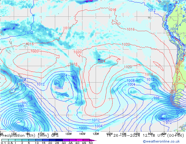 Z500/Rain (+SLP)/Z850 GFS Čt 26.09.2024 18 UTC