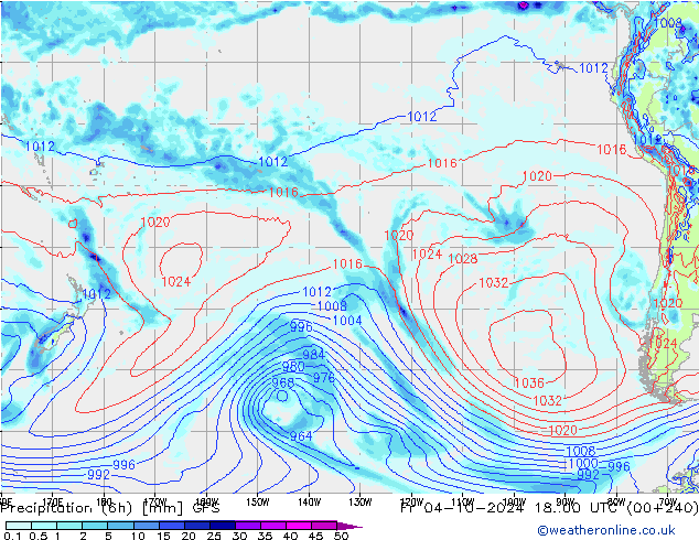 Z500/Rain (+SLP)/Z850 GFS ven 04.10.2024 00 UTC