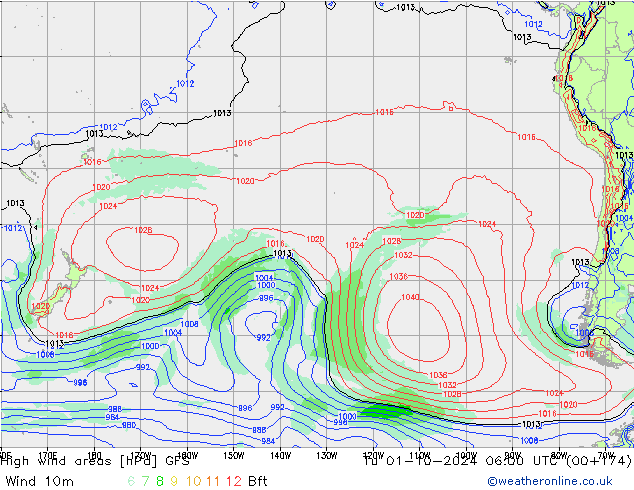 High wind areas GFS mar 01.10.2024 06 UTC