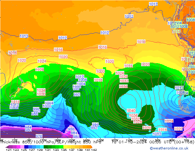 Thck 850-1000 hPa GFS Ter 01.10.2024 00 UTC