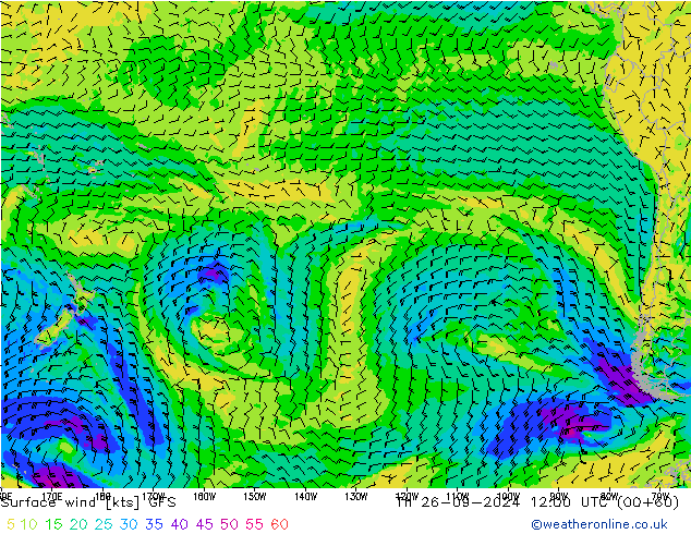 ветер 10 m GFS чт 26.09.2024 12 UTC