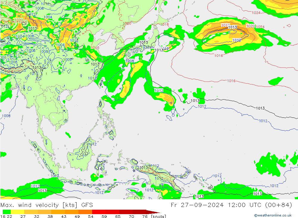 Max. wind velocity GFS Pá 27.09.2024 12 UTC