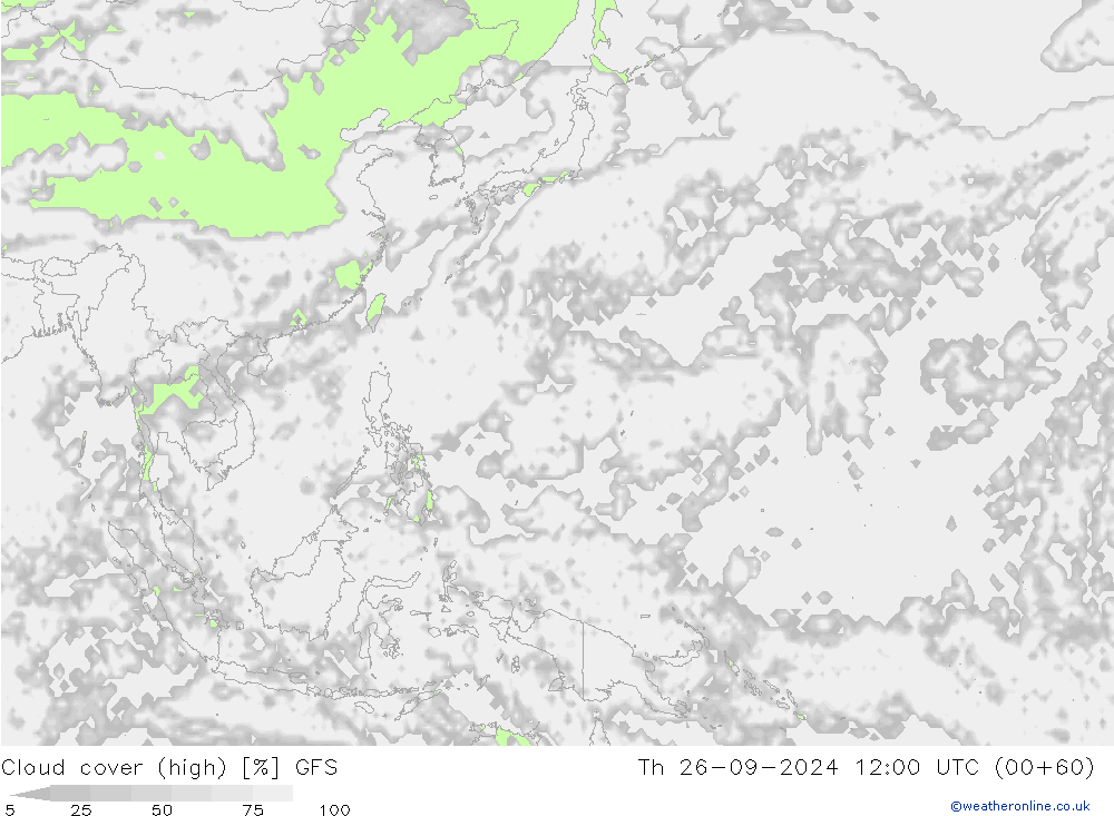 Cloud cover (high) GFS Th 26.09.2024 12 UTC