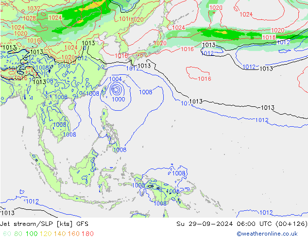 Jet stream GFS Dom 29.09.2024 06 UTC