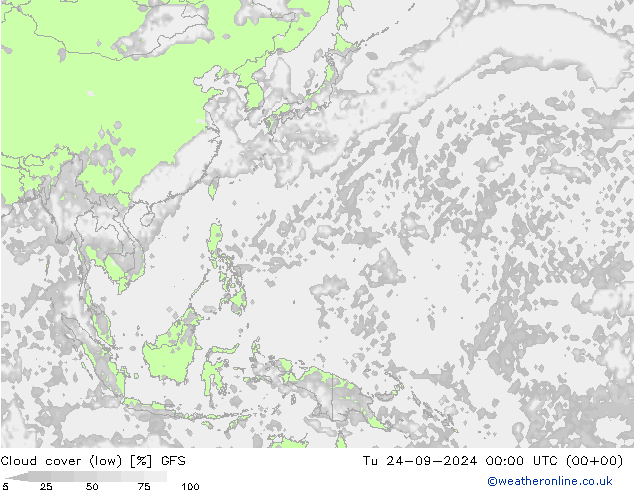 облака (низкий) GFS вт 24.09.2024 00 UTC