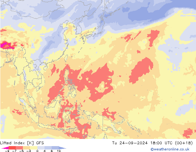 Lifted Index GFS Di 24.09.2024 18 UTC