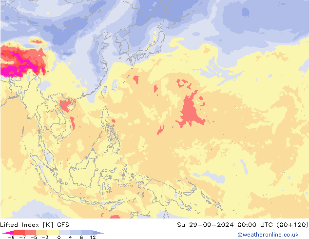 Lifted Index GFS Su 29.09.2024 00 UTC