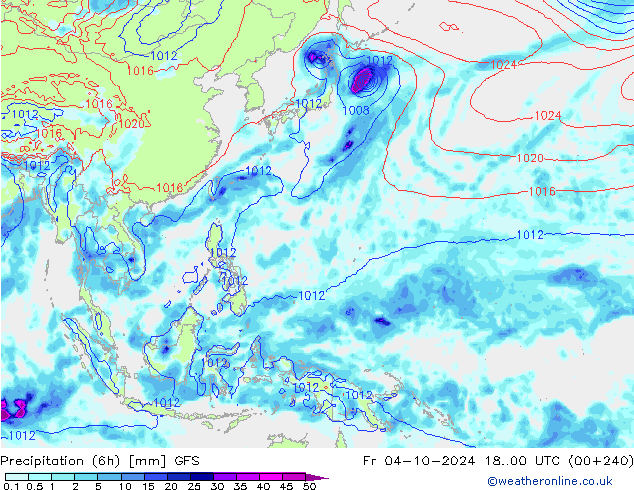 Precipitación (6h) GFS vie 04.10.2024 00 UTC