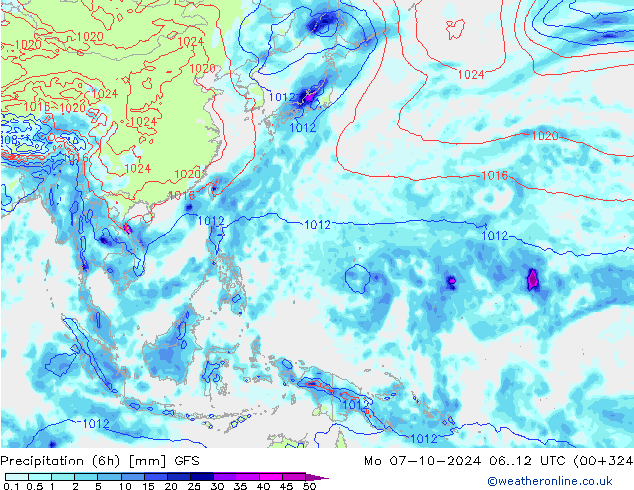 Z500/Rain (+SLP)/Z850 GFS Mo 07.10.2024 12 UTC