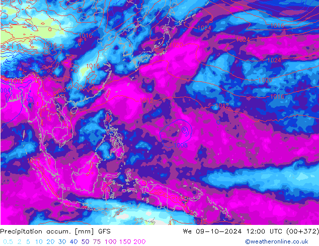 Precipitation accum. GFS We 09.10.2024 12 UTC