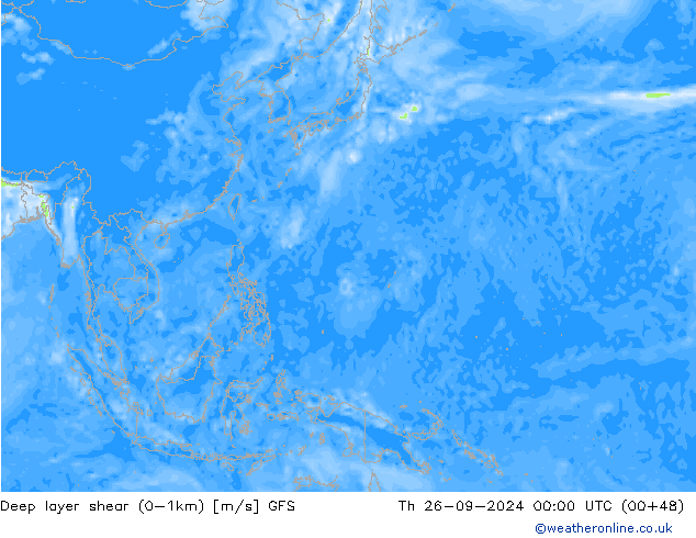 Deep layer shear (0-1km) GFS чт 26.09.2024 00 UTC